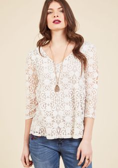 Of Ladylike Mind Lace Top in Ivory, #ModCloth Neutral Outfit, Fashion Lookbook, Basic Tops, Lace Tops, Floral Motif, Casual Tops, What To Wear, Casual Dress