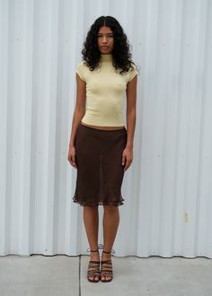 The Rosie Skirt is a sheer, double-layered, knee length silk skirt with a bias hem and elastic waist. Made in collaboration with Cierra O'day Slip Skirt And Tshirt, Minimalism Summer Outfit, Style Inspiration Going Out, Cierra O'day, Mini Slip Skirt Outfit, Thrifted Skirt Outfit, Long Skirt Business Casual, Bias Skirt Outfit, Oversized Shirt And Skirt Outfit