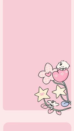 a pink background with hearts, stars and flowers