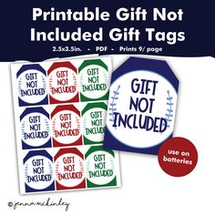 printable gift not included tags for baseballs and other sports related items with the words get not included on them