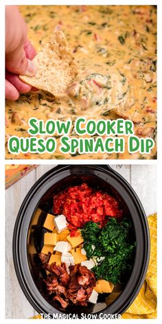 slow cooker quesadilla dip recipe with spinach and cheese in it