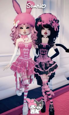 Draculara In Dti, Kuromi Dti Outfit, My Melody Dti Outfit, Dti Sanrio Characters, Kuromi And My Melody Cosplay, Kuromi Dress To Impress, My Melody Dress To Impress, Famous Youtuber Dti Outfit, Kuromi As A Human