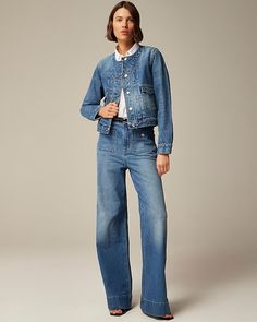 J.Crew: Pleated Denim Lady Jacket For Women J Crew Looks, Lady Jacket, Pleated Denim, J Crew Style, Double Denim, Jacket Outfit, J Crew Men, Jacket For Women, Jcrew Women