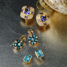 Since 1861, Gump's has been a destination for jewelry that is distinctive and timeless. We develop the design, carefully select each gemstone and oversee the production from start to finish. Featuring only the finest materials, each piece is a statement of timeless elegance. Blue Topaz 4.20ctw. Diamonds, 0.17ctw. 14-karat yellow gold. Pierced only. 7/8"L x 3/8"W. Luxury Multi-stone Diamond Earrings For Formal Occasions, Luxury Multi-stone Earrings For Formal Occasions, Formal Multi-stone Diamond Earrings, Luxury Multi-stone Diamond Earrings, Luxury White Gold Multi-stone Earrings, Luxury Diamond Earrings With Gemstones For Formal Occasions, Luxury Diamond Gemstone Earrings For Formal Occasions, Luxury Multi-stone White Gold Earrings, Luxury Multi-stone Diamond Earrings For Anniversary