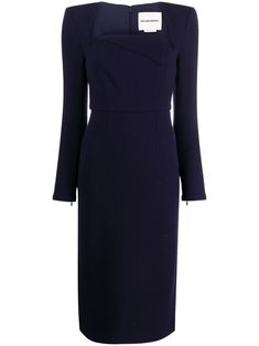 Find ROLAND MOURET Long-sleeve Wool Crepe Midi Dress on Editorialist. navy blue wool crepe draped detailing square neck concealed rear zip fastening shoulder pads long sleeves straight hem knee-length Roland Mouret Dress, Midi Dress For Women, Crepe Midi Dress, Wool Crepe, Dressed To The Nines, Roland Mouret, Office Dresses, Blue Midi Dress, Blue Wool