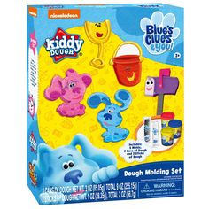 the blue and yellow play set is packed with toys for kids to make their own faces