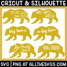 the silhouettes of different types of bears are shown in yellow and white with black lettering