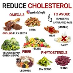 ▶ What Are Your Favourite Omega 3 & Fiber Sources? ▫️ If you need or want to reduce your overall cholesterol levels or just lower your (bad) LDL cholesterol levels then you might want to consume these foods mentioned above and AVOID ANIMAL PRODUCTS since CHOLESTEROL is only found in animal products and combined with the saturated fats in them which they contribute to OVERALL HEALTH issues that can lead to chronic and cardiovascular heart diseases! ▫️ There are two types of cholesterol, namely LD Regime Anti Cholesterol, Fiber Sources, Cholesterol Friendly Recipes, Low Cholesterol Diet Plan, Foods To Reduce Cholesterol, High Cholesterol Diet, High Cholesterol Foods, Lower Cholesterol Naturally, Lower Cholesterol Diet