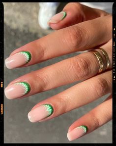 Tie-Dye Green Reverse French Manicure Upside Down French Nails, Reverse French Tip Nails, Nails Reverse French, French Gel Nail Designs, Reverse French Tip, Reverse Manicure, Reverse French Nails, Reverse French Manicure, Reverse French