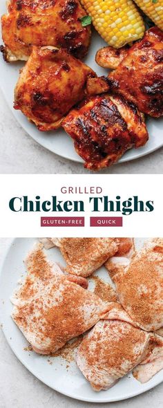 grilled chicken thighs with corn on the cob