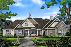 this is an artist's rendering of the front elevation of these country house plans