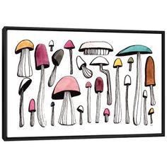 an art print with many different colored mushrooms