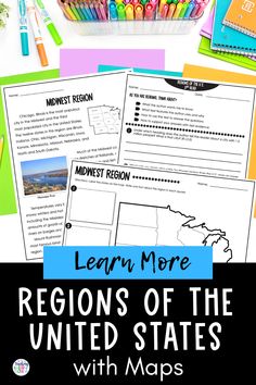 the regions of the united states with maps, markers and pencils to help students learn more