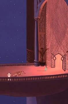 an animated image of a cat on a window sill looking out at the night sky