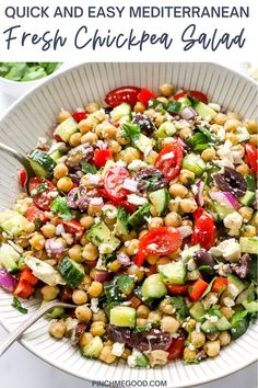 a white bowl filled with chickpea salad