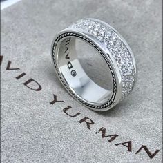 Nwt - David Yurman 3 Rows Pave Diamonds (Total Carat Weight 1.92) Set In Solid Sterling Silver, Has David Yurman Ensribed On The Inside Of The Band They Are Beautifully Set As Is All David Yurman Pieces. It Is Technically A Mans Band Or Unisex But I Have One And Wear It On My Middle Finger. Any Questions Please Ask. Comes In Pouch. :) David Yurman Jewelry, Men Jewelry, Mens Band, Small Pendant, David Yurman, Womens Jewelry Rings, Pave Diamonds, The Row, Pouch