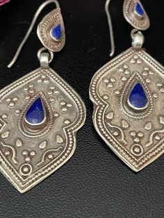 Afghanistan Afghan Sterling Silver Lapis Lazuli Earrings - Etsy Sterling Silver Blue Earrings With Intricate Design, Blue Sterling Silver Earrings With Intricate Design, Handmade Lapis Lazuli Bohemian Earrings, Traditional Lapis Lazuli Jewelry Gift, Bohemian Lapis Lazuli Earrings, Silver Lapis Lazuli Pierced Earrings, Traditional Blue Pendant Earrings, Afghan Earrings, Afghan Jewelry