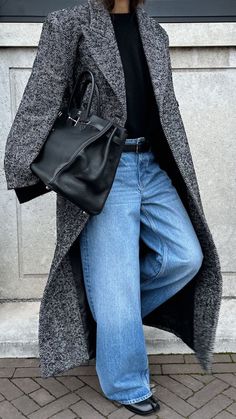 Herringbone Coat, Fall 24, Grey Coat, Trouser Style, Jeans Outfit, Blazer Outfits, Trouser Jeans, Wool Coat, Jean Outfits