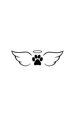 an angel wing with a dog's paw in the center and two wings above it