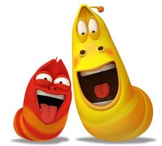 two cartoon characters are standing next to each other, one is smiling and the other has his mouth open