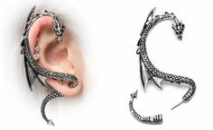 Dragon Ear Cuffs, Types Of Ear Piercings, Alchemy Gothic, Edgy Jewelry, Dragon Earrings, Gothic Punk, Ear Cuffs, Moda Vintage, Fantasy Jewelry