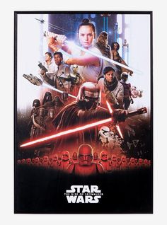 the poster for star wars is displayed in front of a group of people with lightsabes