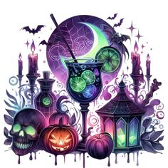 an image of halloween decorations and drinks