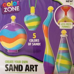 an advertisement for the color zone sand art set