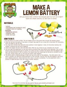 the instructions for how to make a lemon battery with pictures and instructions on how to use it