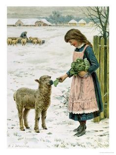 size: 24x18in Giclee Print: Henry Johnstone Wall Art by Henry Johnstone : Subjects Christmas Shepherds Illustration, Christmas Sheep Art, Christmas Farm Animals Paintings, Vintage Christmas Oil Painting, Vintage Sheep Prints, Sheep Wall Art, Henry James, Sheep And Lamb, Christmas Treat