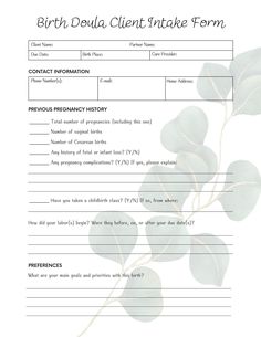 birth certificate form with leaves on it