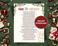 a christmas letter with presents around it and the words,'pass the present instant download '