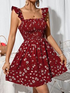 Cute Sun Dresses, Trendy Summer Dresses, Short Floral Dress, Sundress Women, Cute Dresses For Women, Floral Summer Dress, Ruffle Trim Dress, Floral Dresses Short, Classy Casual Outfits