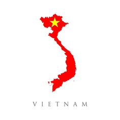 the map of vietnam is shown in red and yellow, with a star on it