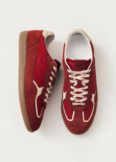 Tb.490 Rife Sheen Red Leather Sneakers | ALOHAS Finnish Fashion, Vegan Boots, Sustainable Leather, Knit Bottom, Weekender Tote Bag, Half Zip Sweaters, Boot Bag, Red Suede, Suede Sneakers