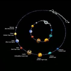 Carry the Cosmos on Your Wrist: A Personalized Solar System Bracelet This handcrafted solar system bracelet lets you carry the magic of the universe wherever you go! Just like its necklace counterpart, this bracelet features eight natural gemstones, each carefully chosen to represent a planet in our solar system: - Mercury: Shimmering grey-blue moonstone - Venus: Warm and glowing Gold Tiger's Eye - Earth: Our home, represented by a beautiful Blue Lace Agate - Mars: Fiery Red Tiger's Eye - Jupite Solar System Necklace Diy, Adjustable Celestial Beaded Bracelets As Gifts, Handmade Celestial Beaded Bracelets For Gifts, Celestial Multicolor Jewelry For Gift, Celestial Style Multicolor Jewelry For Gifts, Astronomy Necklace, Solar System Bracelet, Planet Jewelry, Solar System Necklace