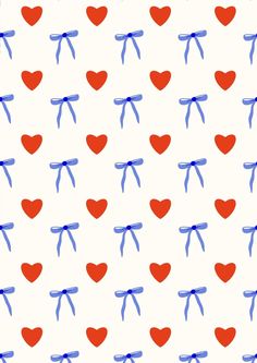 red and blue hearts with bows on white background seamless wallpaper pattern for valentine's day