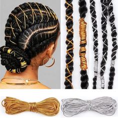 PRICES MAY VARY. Package Include: You will get 2 strand of metallic (1 Strand gold cord, 1 Strand silver cord). Each has 5 meters / 196.8 inches in length, and the metallic string diameter is approx 1 mm, enough for apply it for different uses. Wonderful hair accessories, helping to braid charming hairstyles. added bright color to your hair. Braiding cool hairstyles with these hair strings makes you eye-catching when you are dance or attend party. These metallic tinsel cords can be bought and gi Starburst Braid, Braids Hair Accessories, String Hair Wraps, Dreadlock Braids, Hair Accessories Braids, Fishtail Braid Hairstyles, Fishtail Braids, Braid Accessories, Braiding Your Own Hair