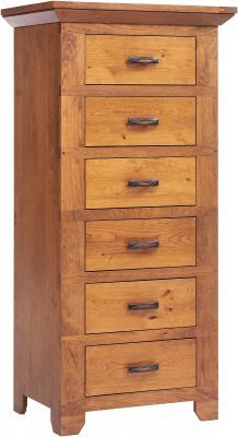 a wooden dresser with five drawers on each drawer