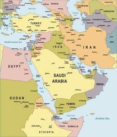 a map of the middle east showing countries