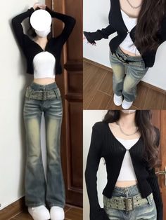 Red Acubi Outfit, Korean Jeans Outfit, Uniform Fashion, Cute Swag Outfits, Edgy Outfits