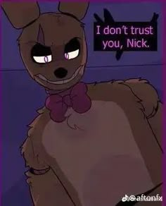 a cartoon character with an evil look on his face and the caption i don't trust you, nick