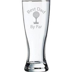 a tall glass with the words best dad by par on it and a golf ball in the middle