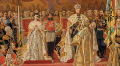 a painting of the coronation of king edward ii and queen victoria in their official robes