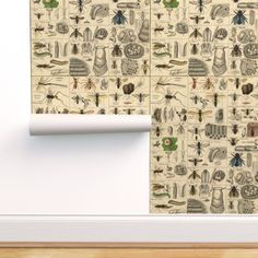 the wall paper is designed to look like an insect pattern with many bugs and insects on it