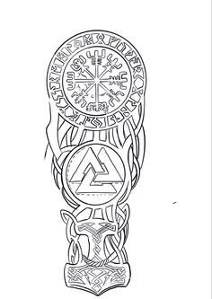 a drawing of a clock with symbols on it