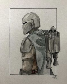 a drawing of a boba fett from star wars