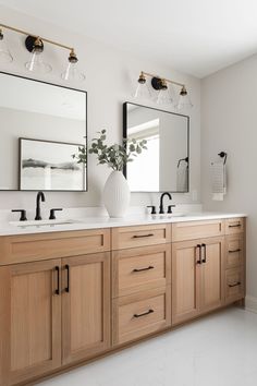 Northwood Primary Suite Bathroom Remodel Vanity Ideas Master Bath, Hall Bathroom Ideas, Natural Wood Vanity Bathroom, Kids Bathroom Remodel, Kids Bathrooms, Double Sinks, Bathroom Features, Suite Bathroom, Shower Fixtures