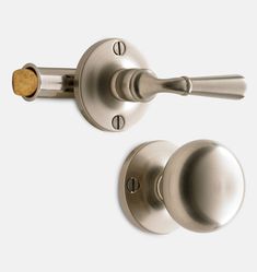 an image of two knobs and handles on a door handle with a white background