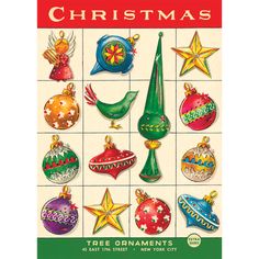 a christmas card with ornaments on it